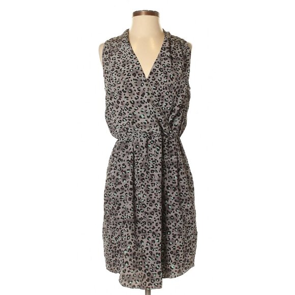 Rebecca Taylor Fit & Flare Dress Gray Leopard Print Lined Knee Length - Picture 3 of 8